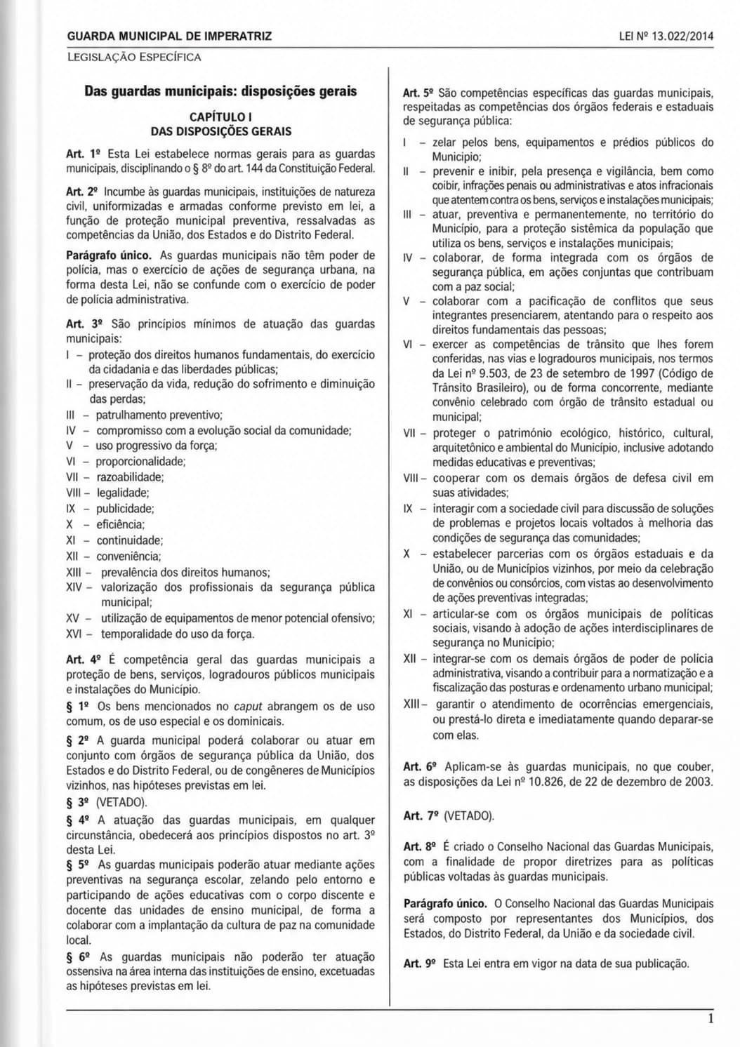 Página de apostila tradicional com o texto da Lei nº 13.022/2014 em texto corrido